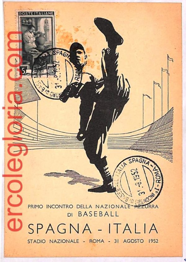 ai3903 - Italy - POSTAL HISTORY - Event Postcard - Baseball - 1952 ROMA