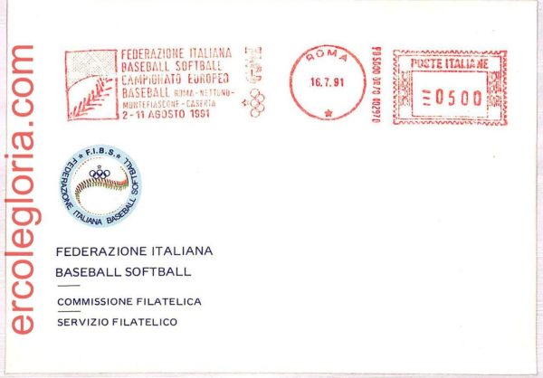 ai3908 - Italy - POSTAL HISTORY - ANNULLO MECCHANICO Postmark Baseball ROMA 1991