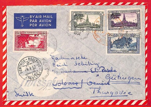aa6282 - LAOS - Postal History - COVER to SWITZERLAND forwarded to TURKEY! 1952