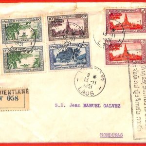 aa6284 - LAOS - Postal History - REGISTERED COVER  to USA 1st day  13.11.1951