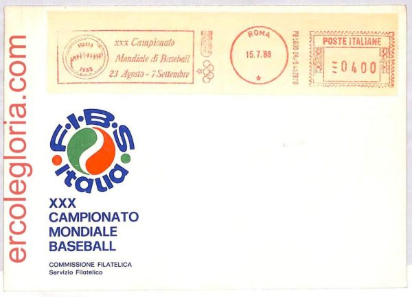 ai3909 - Italy - POSTAL HISTORY - ANNULLO MECCHANICO Postmark Baseball ROMA 1988