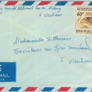 94531  - LAOS -  Postal History -  Airmail  COVER 1965  - FAUNA Butterflies MOTH