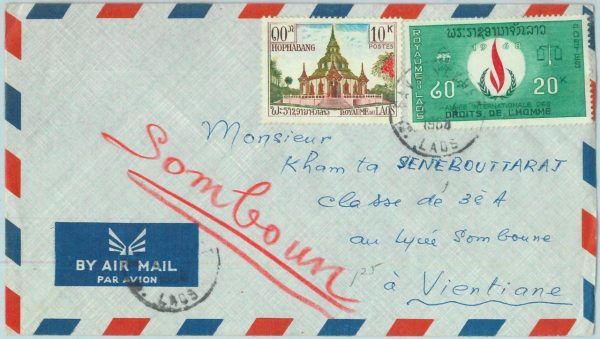 94510 - LAOS -  Postal History - COVER from  SAVANNAKHET 1968  HUMAN RIGHTS Year