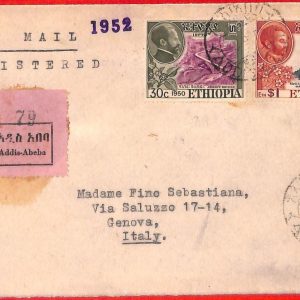 aa3884 - ETHIOPIA - POSTAL HISTORY - REGISTERED  COVER to  ITALY  1952 flowers