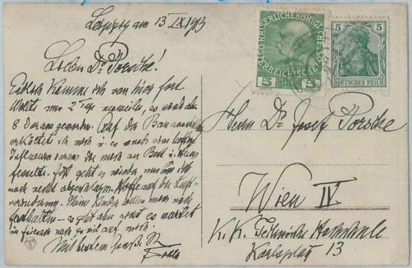 BK0037 - GERMANY / AUSTRIA - POSTAL HISTORY - Mixed franking on POSTCARD 1913