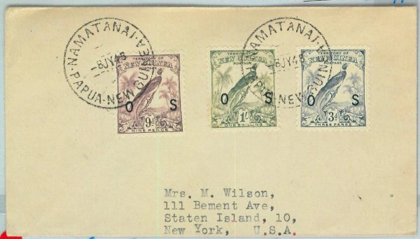 BK0346 - PAPUA NEW GUINEA - Postal History -  COVER from NAMATANAI 1948 - BIRDS