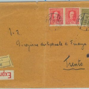 84041 -  AUSTRIA  - POSTAL HISTORY -  Large EXPRESS COVER  to TRENTO 1917