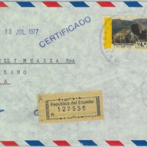 84275 - ECUADOR - POSTAL HISTORY -  REGISTERED COVER  1975 - BIRDS Agricolture
