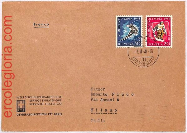 ai3696 - Switzerland - POSTAL HISTORY - Cover - Olympic Games  - 1948
