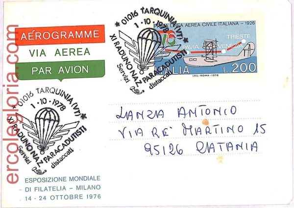 ai3721 - Italy - POSTAL HISTORY -Postal Stationery Aerogramme -PARACHUTING- 1978