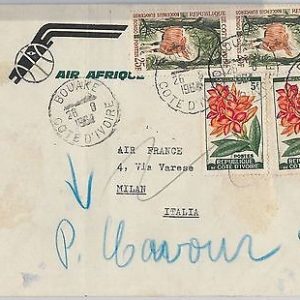 FAUNA animals FLOWERS - COTE D'IVOIRE -  POSTAL HISTORY: Cover to ITALY 1964
