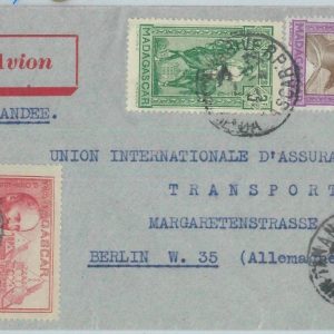 81098 - MADAGASCAR - POSTAL HISTORY - REGISTERED COVER to GERMANY 1939