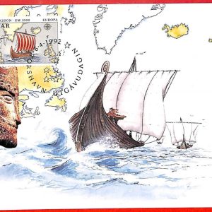 aa3211 - FAROE Islands - MAXIMUM CARD - 1992 EUROPA Vikings EIRIKSSON Boats