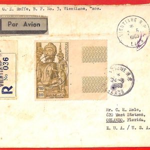 aa6243 - LAOS - Postal History - REGISTERED Airmail  COVER to USA 1963