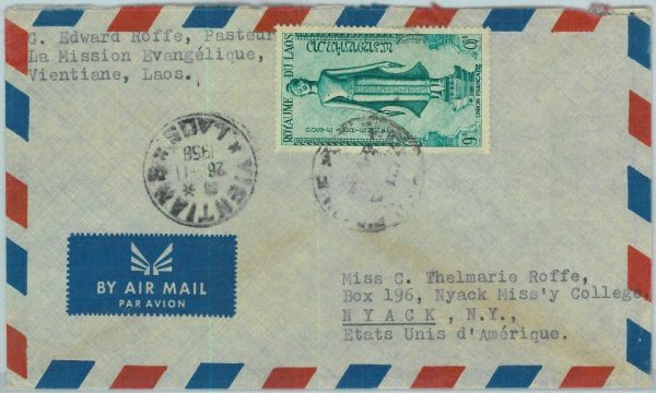 94662  - LAOS - Postal History - AIRMAIL  COVER to USA  1958