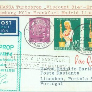 89706 - GERMANY - Postal History - FIRST FLIGHT Card HAMBURG - LISBON 1959