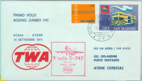83029 - SAN MARINO - Postal History - FIRST FLIGHT: Rome  ATHENS # 815 BC  1971