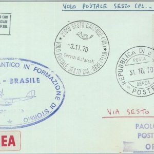 83057- SAN MARINO - Postal History - special FIRST FLIGHT to BRAZIL # 1229 1970
