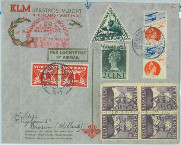 89789 - NETHERLANDS - Postal History - FIRST FLIGHT  to CURACAO with RETURN 1934