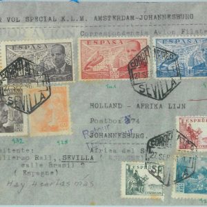 89784 - SPAIN - Postal History - FIRST FLIGHT:  AMSTERDAM / Johannesburg   1946