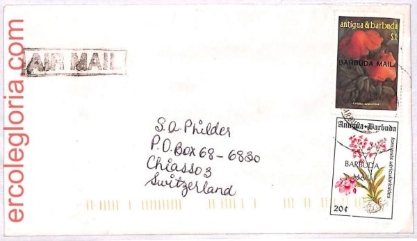 ai3471 -   Barbuda-  POSTAL HISTORY- Air Mail Cover - Mushrooms ORCHIDS -1980's