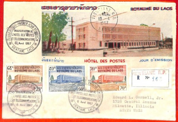 aa6267 - LAOS - Postal History -  FDC  COVER  1967  Post Office ARCHITECTURE