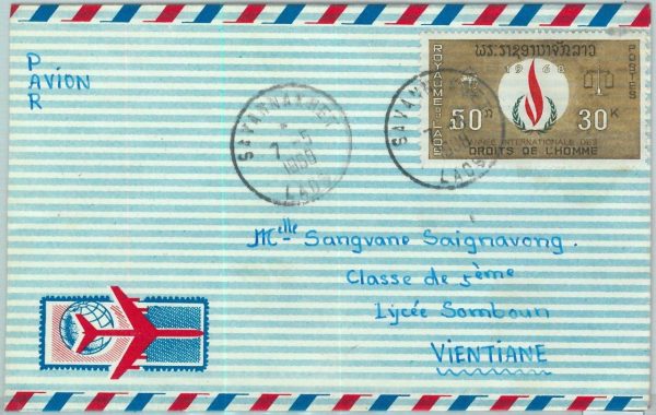 94513  - LAOS -  Postal History -  Airmail  COVER 1968  -  HUMAN RIGHTS Year