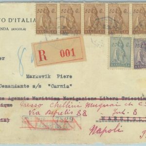 84167 - ANGOLA - POSTAL HISTORY -  REGISTERED Consular COVER Front to ITALY