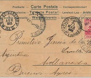 52293   -  BARBADOS -  POSTAL HISTORY:  POSTCARD to BUENOS AIRES Argentina 1905