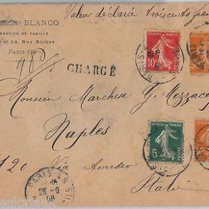 FRANCE -  POSTAL HISTORY -  COVER  to ITALY 1908