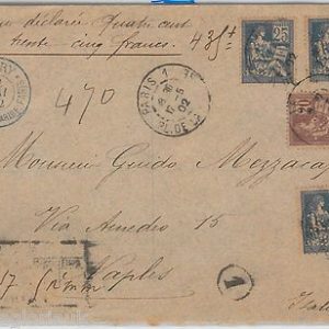 FRANCE -  POSTAL HISTORY -  PERFIN STAMPS on  COVER  to  ITALY  1902