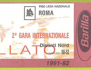 C2707- Vecchio BIGLIETTO PARTITA CALCIO 1991-1992 ROMA
