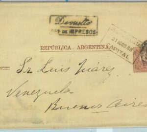 94030 - ARGENTINA - POSTAL HISTORY - STATIONERY WRAPPER for the city 1888