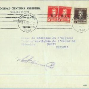 94164 - ARGENTINA - POSTAL HISTORY - MJI Overprinted stamps COVER to FRANCE 1931
