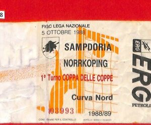 C1508 - Vecchio BIGLIETTO PARTITA CALCIO - 1988 / 89  SAMPDORIA vs  NORRKOPING