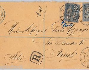 FRANCE -  POSTAL HISTORY -  Yvert 114 + 118  PERFIN  on  COVER  to  ITALY  1902