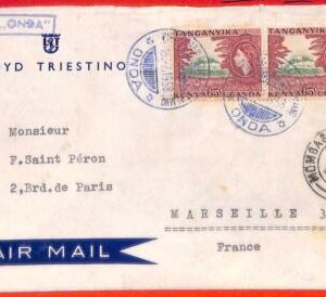 aa3769 - TANGANIKA Kenia UGANDA  - POSTAL HISTORY - COVER onboard ITALIAN SHIP