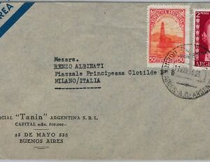 39399  - ARGENTINA -  POSTAL HISTORY - AIRMAIL COVER to ITALY -  1955   EVITA