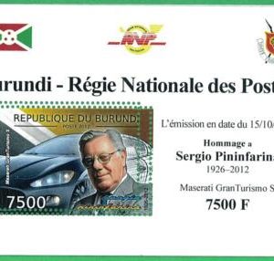 A0136  - BURUNDI - ERROR, 2012  MISSPERF SHEET - TRANSPORT Maserati Pininfarina