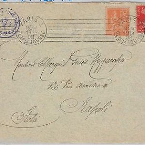 FRANCE -  POSTAL HISTORY -  MIX FRANKING  PERFIN  on  COVER  to  ITALY  1908