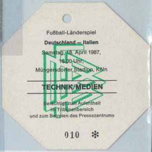 69520 -  BIGLIETTO PARTITA CALCIO 1987: GERMANIA Germany / ITALIA Italy