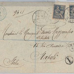 FRANCE -  POSTAL HISTORY -  PERFIN STAMPS on  COVER  to  ITALY  1901