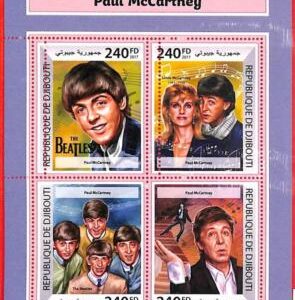 A1721 - DJIBOUTI, ERROR: MISSPERF, M/S - 2017, Beatles, Paul and Linda McCartney