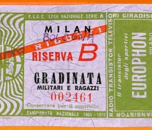 C2492 Vecchio BIGLIETTO PARTITA CALCIO -  1969-70 MILAN VS BOLOGNA