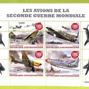 B0152 - CENTRAFRICAINE - ERROR MISPERF Stamp Sheet - 2022 - Planes, World War II