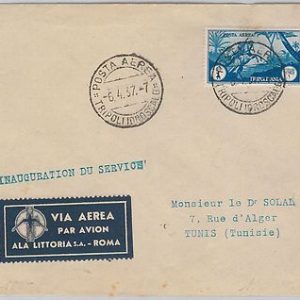 TRIPOLITANIA - Storia Postale: BUSTA Primo Volo TRIPOLI - TUNIS - Longhi # 3638