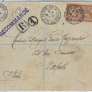 FRANCE -  POSTAL HISTORY -  PERFIN STAMP on  COVER  to  ITALY  1908