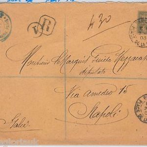 FRANCE -  POSTAL HISTORY -  Yvert # 82  PERFIN  on  COVER  to  ITALY  1903