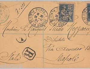 FRANCE -  POSTAL HISTORY -  PERFIN STAMPS on REGISTERED  COVER  to  ITALY  1901
