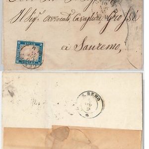 ANTICHI STATI - SARDEGNA : Sassone 15 su BUSTA da  GENOVA - 10.11.1855